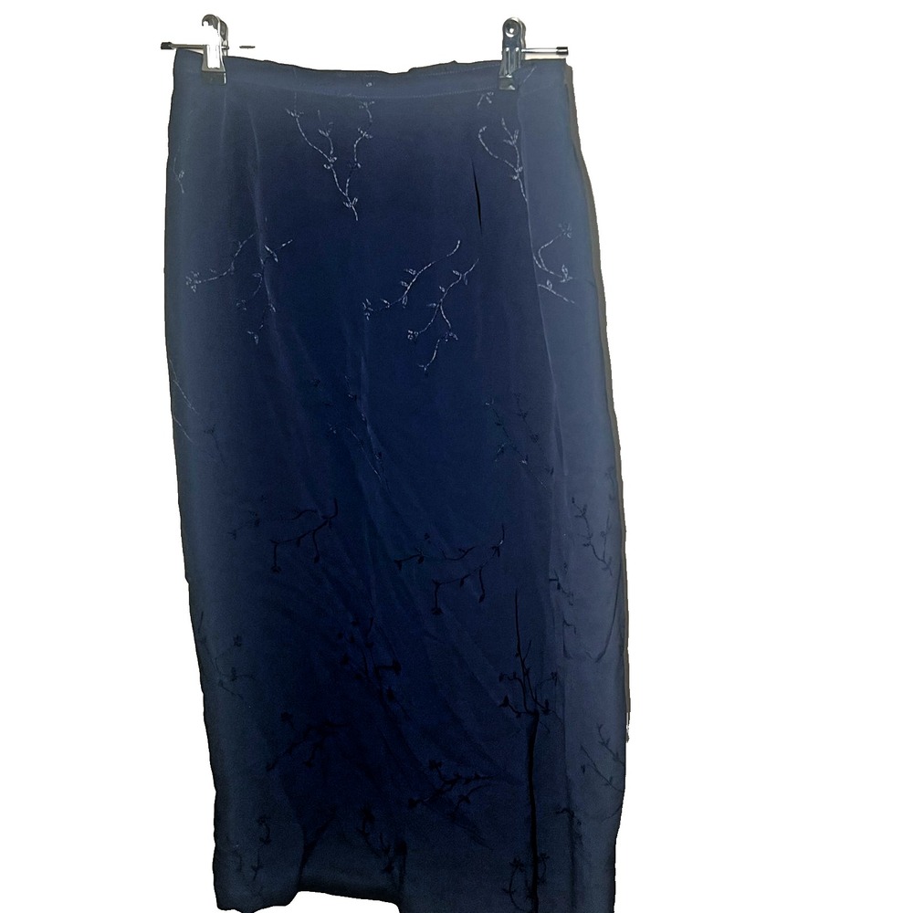 Un‎ Deux Trois Skirt Long Size 44 Blue Side Slits And Ties Embroidered Boho